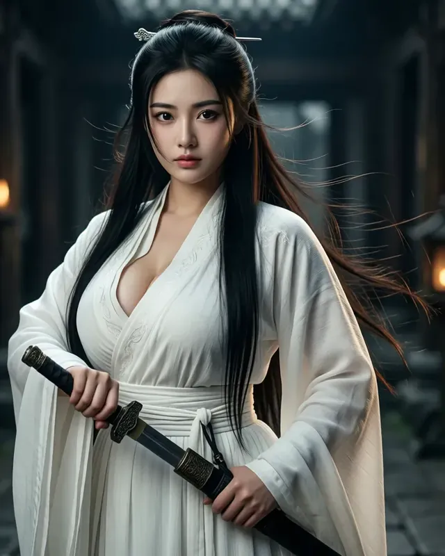 흰 도포를 입고 검을 든 캐릭터 Lian Xue